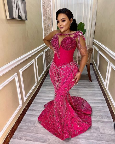 

2023 arabic aso ebi mermaid luxurious prom dresses crystals beaded evening formal party second reception birthday engagement gowns dress zj7, Black