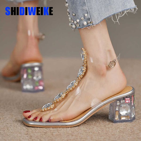 

sdwk 6cm plastic sandal block heels summer sale of women's shoes suit female beige buckle strap all-match transparent chunky 0220, Black