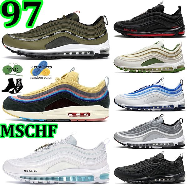 

og 97 running shoes 97s designer sneakers mschf lil nas satan jesus sean wotherspoon triple black militia green blueberry bred red men women