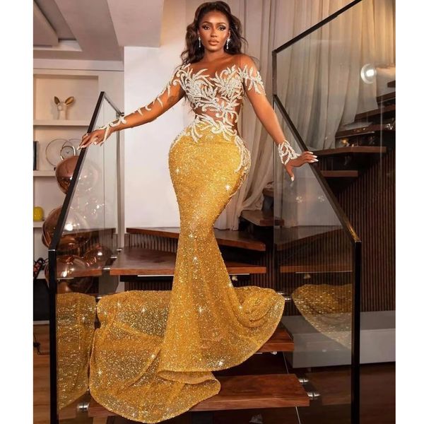 

sparkly gold sequins prom dresses crystals sweep train custom made sheer neck evening gown formal occasion wear, Black