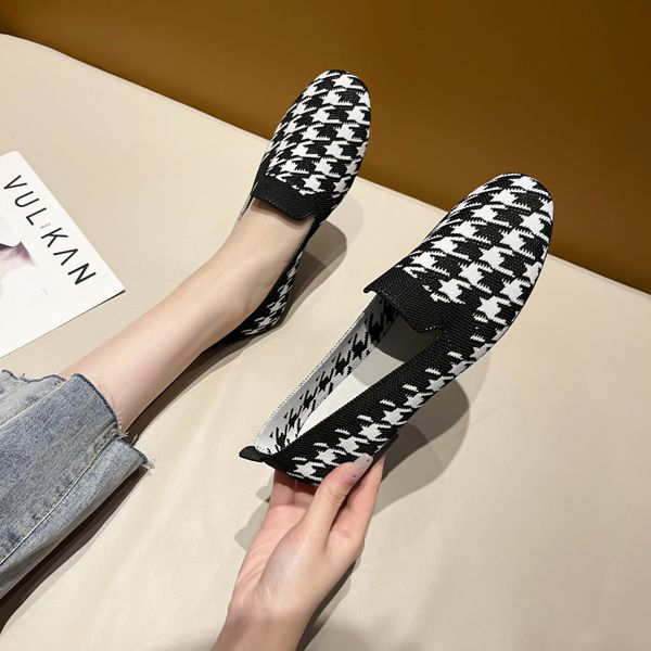 

dress shoes woman loafers houndstooth knitted slip on spring flat moccasins ladies wide fit zapatos de mujer 230220, Black