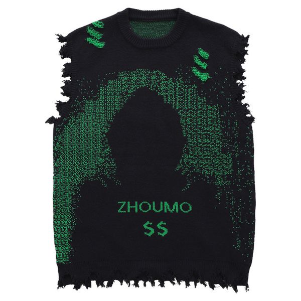 

women's sweaters american fashion high street hacker jacquard knit sleeveless sweater women autumn winter fringe vest outerwear couples, White;black