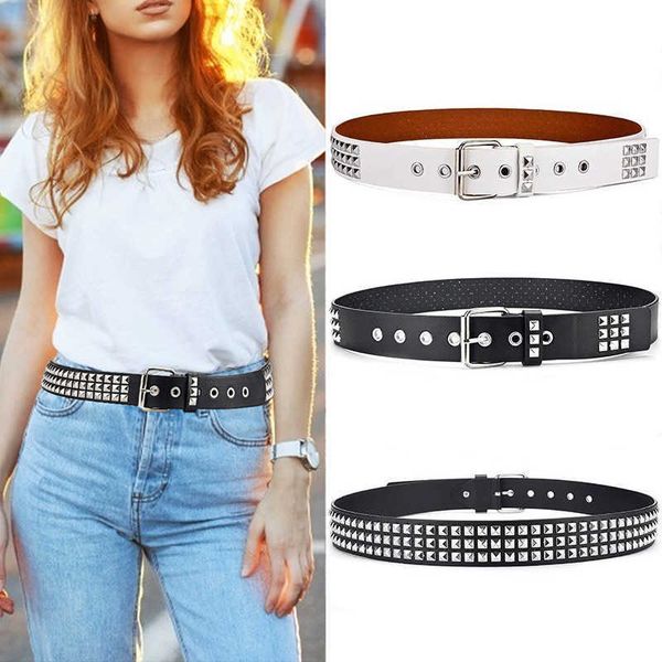

belts pu leather studded belt for women men gothic punk y2k waist strap designer luxury male female jeans trouser decorative waistband j2302, Black;brown