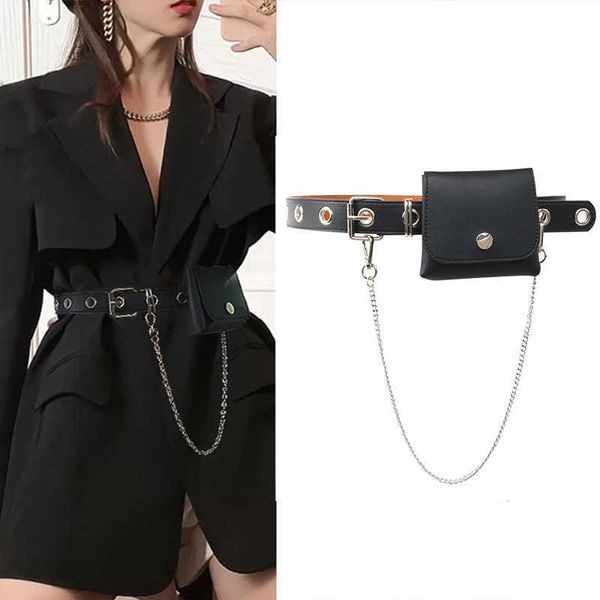 

belts punk leather women belt bag chain metal eyelet grommet buckle waist strap designer ladies girl jeans dress decoration waistband j23022, Black;brown