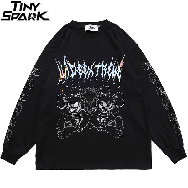 

men s t shirts hip hop monster printed oversize t shirt streetwear harajuku cotton t shirt 2023 men spring long sleeve tshirt black tees 23, White;black