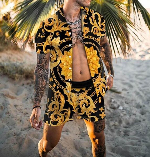 

summer tracksuits simple retro style cardigan short sleeved polo shirt beach shorts 2 piece sets tracksuit men's 3d printed casual spor, Gray