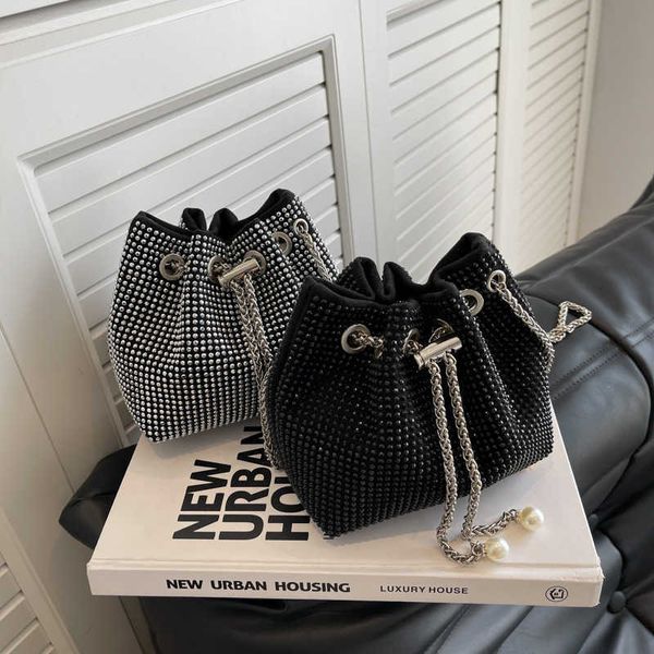 

cross body fashion pu leather shoulder bag for women bucket shape crossbody handbags purse female simple rhinestone designer y2302