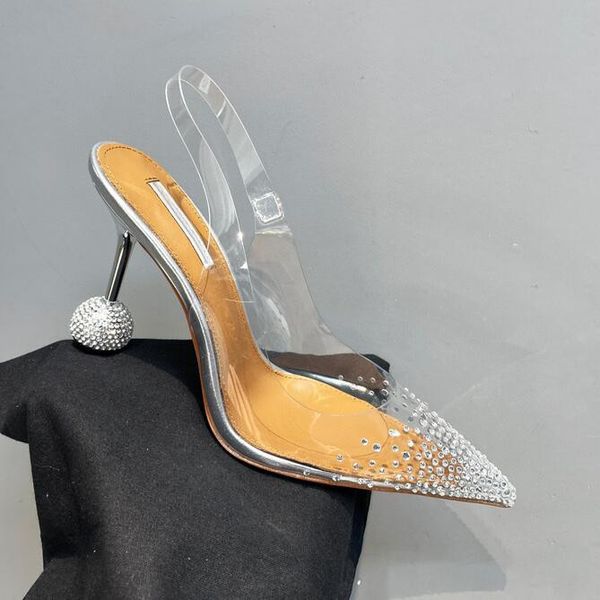 

the latest women's sandals two transparent uppers, thin heel with pearl ball decoration, formal dress, casual banquet, home, light and, Black