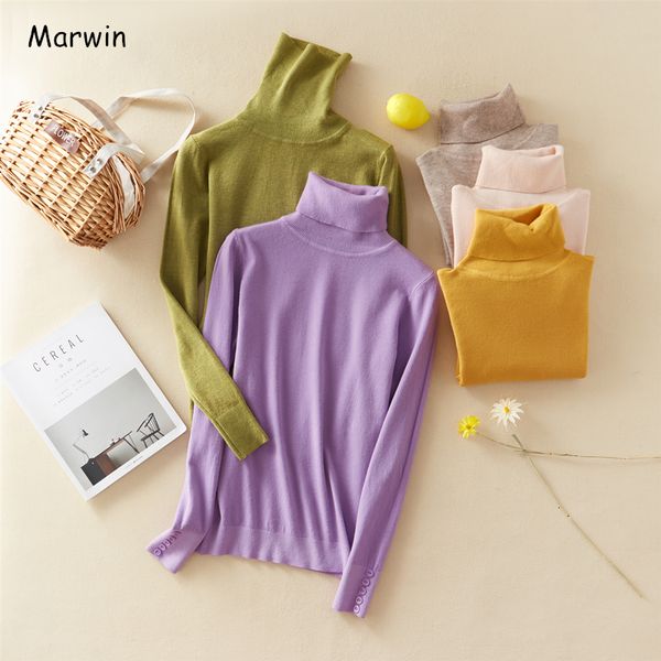 

women's sweaters marwin coming winter solid button turndown collar pullovers female thick turtleneck knitted high street women sweater, White;black