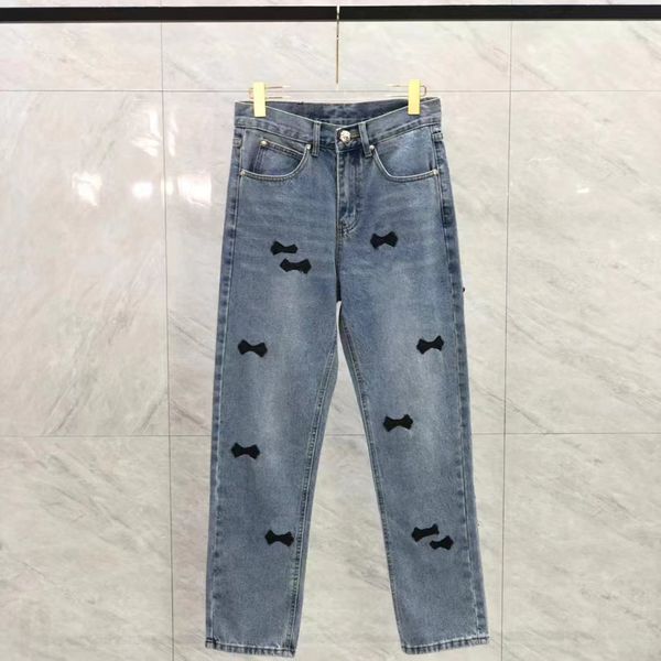 

designer men's jeans women fashion luxury slim elastic brand business pants trousers classic style male denim leisure trousers metal ta, Blue