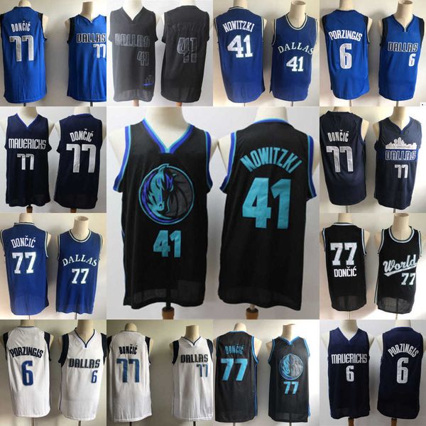 

2023 mens youth dallas''mavericks''77 luka doncic 6 kristaps porzingis 41 dirk nowitzki basketball basketball jersey, Black;red