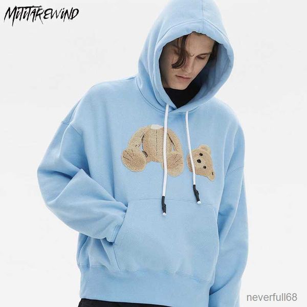 

street hoodie men sweatshirt broken bear embroidery harajuku streetwear sweatshirts hooded cotton black pullover