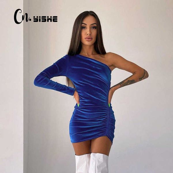 

casual dresses cnyishe casual one shoulder velvet tight dress women fashion autumn ruched party slim dress female velvet outfits vestidos l2, Black;gray