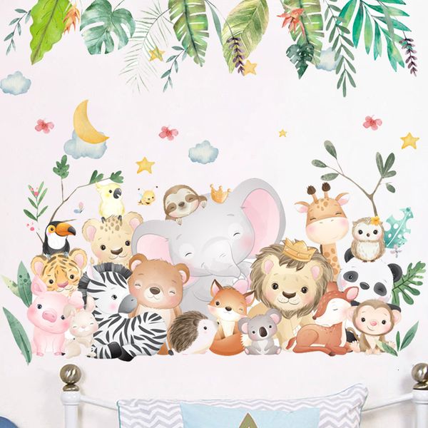 

wall decor large cartoon forest animals stickers for kids rooms girls boys baby room decorartion cute elephant giraffe lion paper 230220