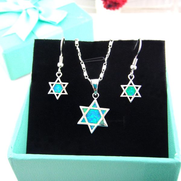 

fashion blue opal jewelry set mexican pendant and earrings, Silver