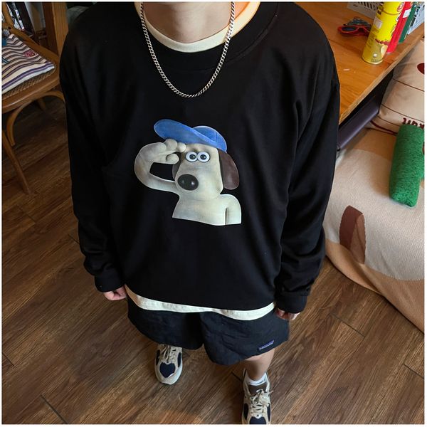 

black grey painted fleece mens sweatshirts high street casual loose, Black;brown