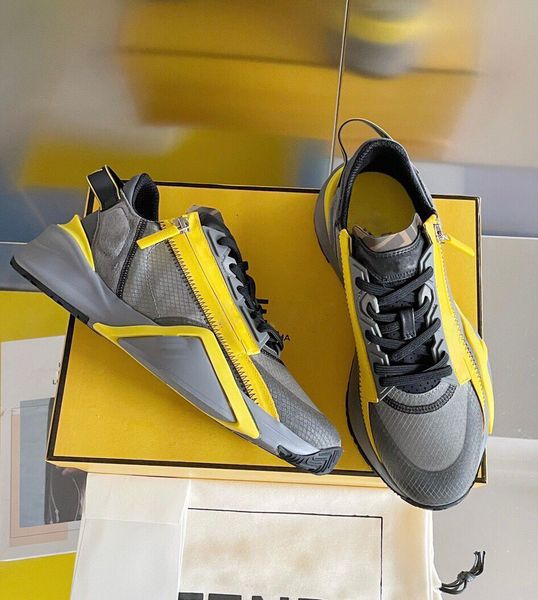 

23s/s luxury men flow sneakers shoes mesh breathable side-zip discount trainer nylon & suede low-chunky rubber tread fabrics footwear eu38-4, Black