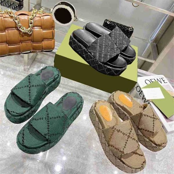 

2022 thick bottom sandals women slippers embroidered shoes cotton platform fashion slipper letter flat mules lady designer sandals stylist l, Black