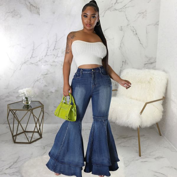 

women s jeans vintage flare high waist stretch denim casual solid bodycon work long bell bottoms 2023 fashion streetwear 230220, Blue