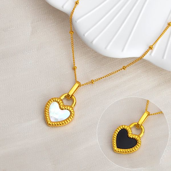 

luxury black white double side heart pendant necklace for women gift, Silver