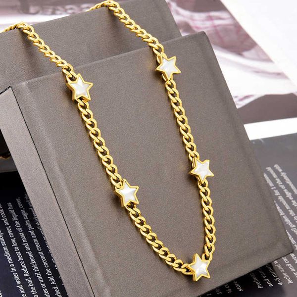 

carlidana fashion stainless steel chunky cuban chain necklace white shell star charm necklace summer non tarnish jewelry, Silver