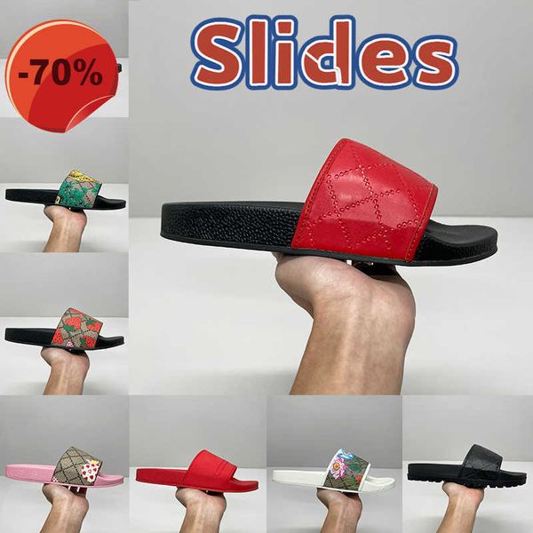 

drees shoes slippers designer slides luxury shoes mens womens classics summer sandals beach slide flat platform sandal flowers printing leat, Black