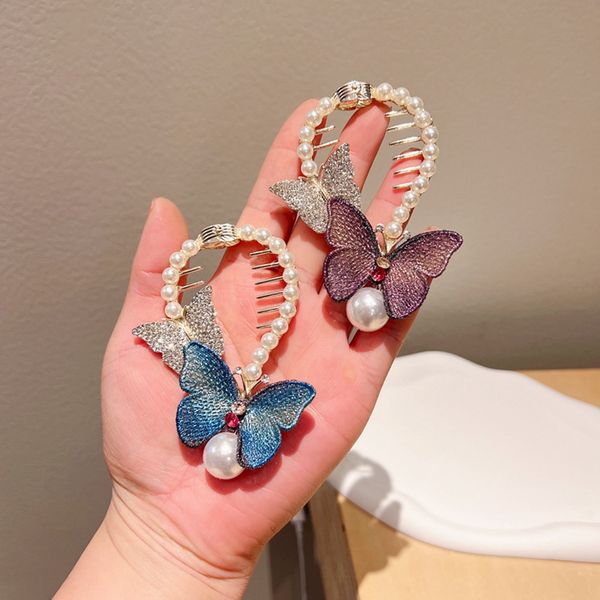 

exquisite ribbon rhinestone butterfly hair claw clips for women elegant hair crab barrette headwear ponytail clip 1677, Slivery;white