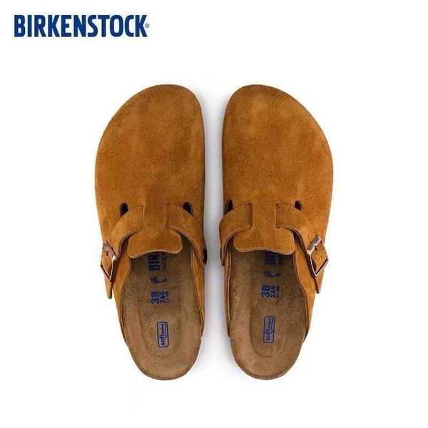 

designer birkinstock slippers acting factory heel raw material boken shoes leather comfortable casual boken classic baotou slippers cork men, Black