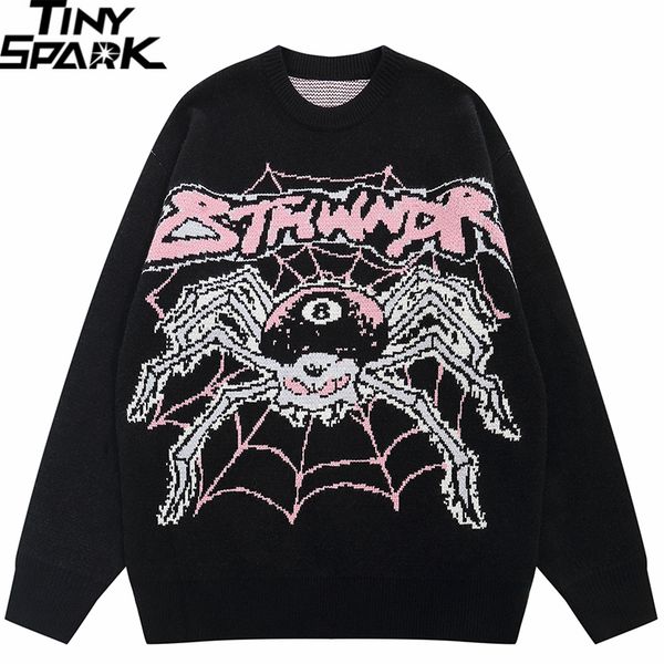 

men s sweaters 2023 men streetwear evil spider graphic knitted harajuku pullover casual cotton black hip hop hipster 230220, White;black