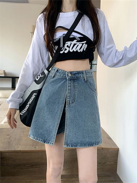 

women s shorts irregular blue denim super short skirt summer girl street casual cargo vintage a line female 230220, White;black