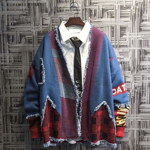

men s sweaters 2023 retro knitted cardigan stitching couple lazy sweater fall winter baggy coat korean fashion 230217, White;black