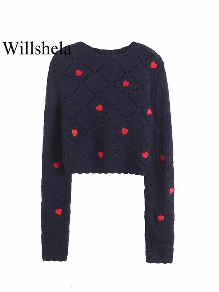 

women's sweaters willshela women fashion heart jacquard knitted pullover sweater vintage long sleeves oneck female chic lady 230220, White;black