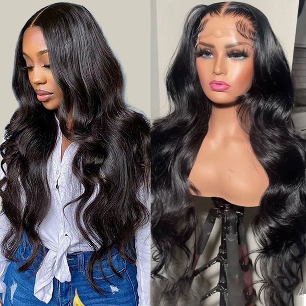 

body wave lace front wig hd transparent 360 lace frontal wig 5x5 closure brazilian human hair wigs for women, Black