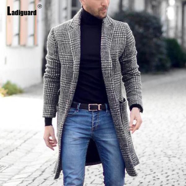 

men's wool blends singlebreasted blend coats plus size mens fashion jackets winter knitted england style classic stripe 230217, Black