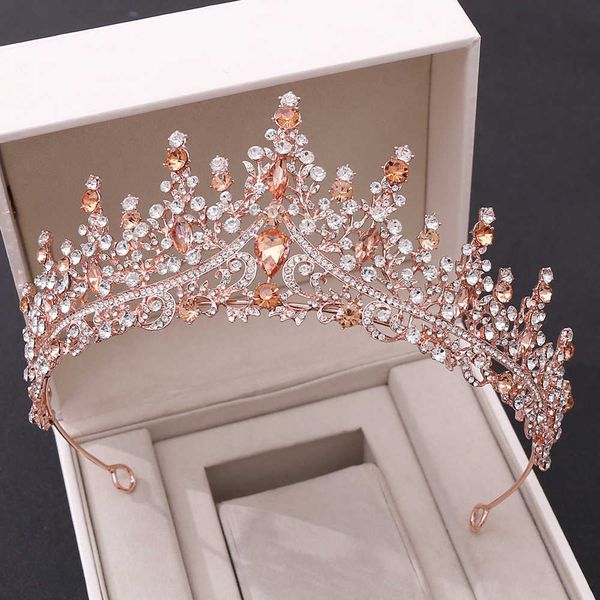 

tiaras baroque retro rose gold peach crystal bridal tiaras crown rhinestone pageant prom diadem bride headband wedding hair accessories z022, White;golden
