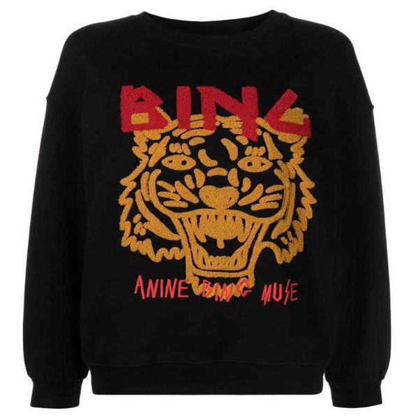 

anine bing new women classic sweatshirt embroidery lining fleece round neck sweater fashion pullover hoodie28847526 ghjj, Black