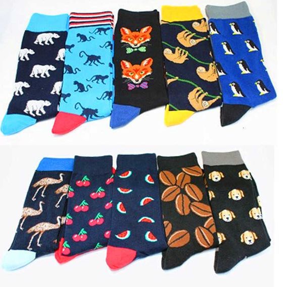 

men's socks cotton men's creative medium tube personalized cartoon ordinary cotton animal fruit, Black