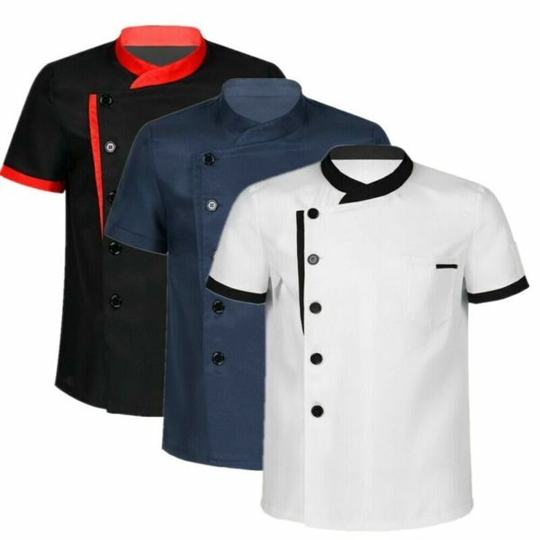 

mens short sleeve chef coat jacket kitchen cooking chef waiter work shirt outfit, White;black
