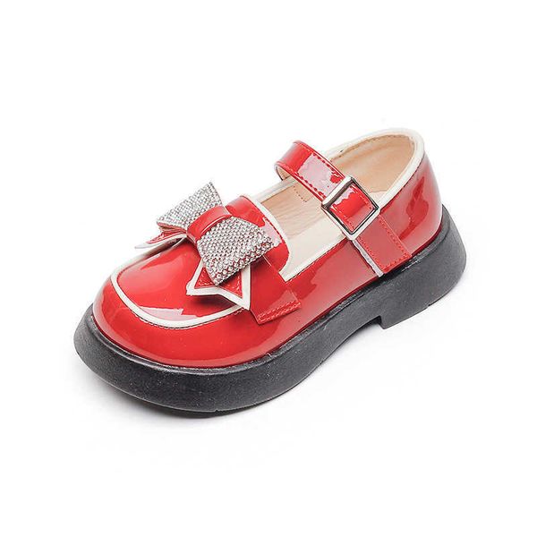 

2023 spring new british style chil1en's princess shoes casual girls students bow soft sole small leather shoes, Black