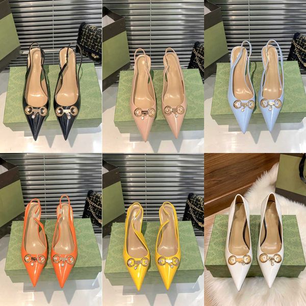 

women wedding party high-heeled shoes luxury designer double g womens heels shoes sandal summer banquet pumps pointed toe sling back women s, Black