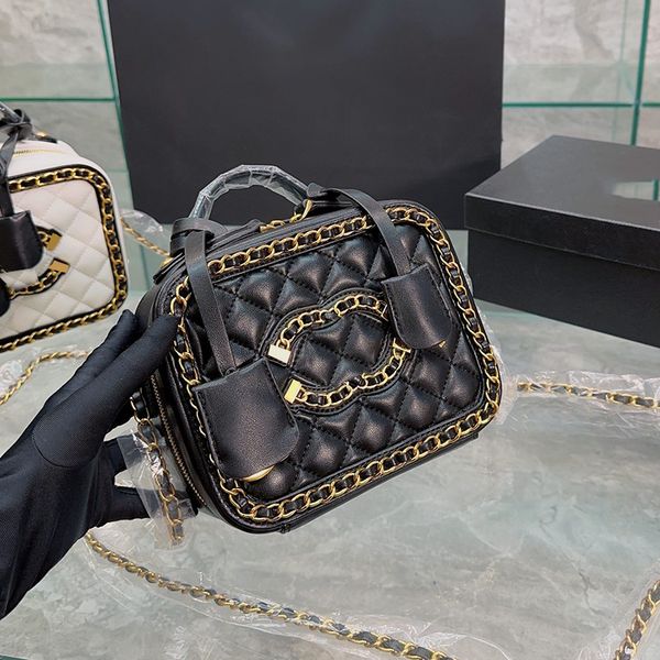 

cosmetic bags & cases womens designer cosmetic case camera box bags vantiy handle totes with gold metal hardware matelasse chain crossbo