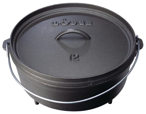 

lodge 12 inch 6 quart seasoned cast iron camp dutch oven coking compass