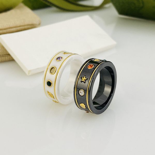 

high-end quality band luxurys letter gu18k gold ceramic designers men's rings fashion women's jewelry love couple pair ring rigina, Silver