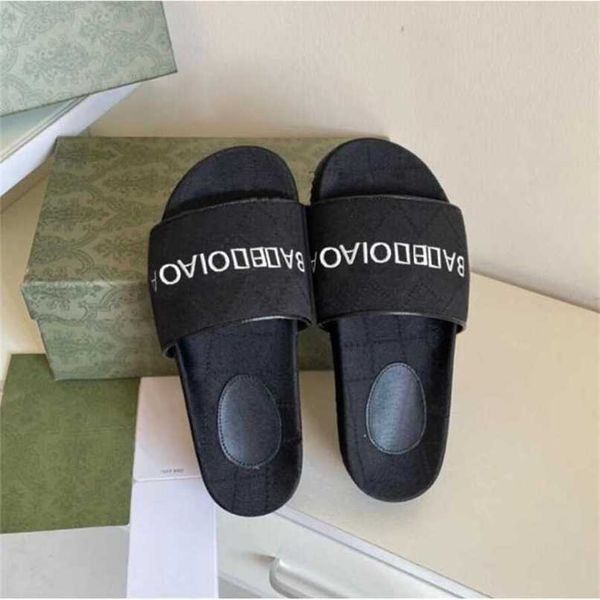 

highly quality mens women designer slippers fashion letters print flat slipper 2022 google popular rubber sandal summer beach shoes with box, Black