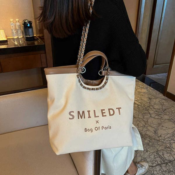 

2023 fashion handbag new women's portable chain one shoulder beach advanced sensible commuter canvas tote bag