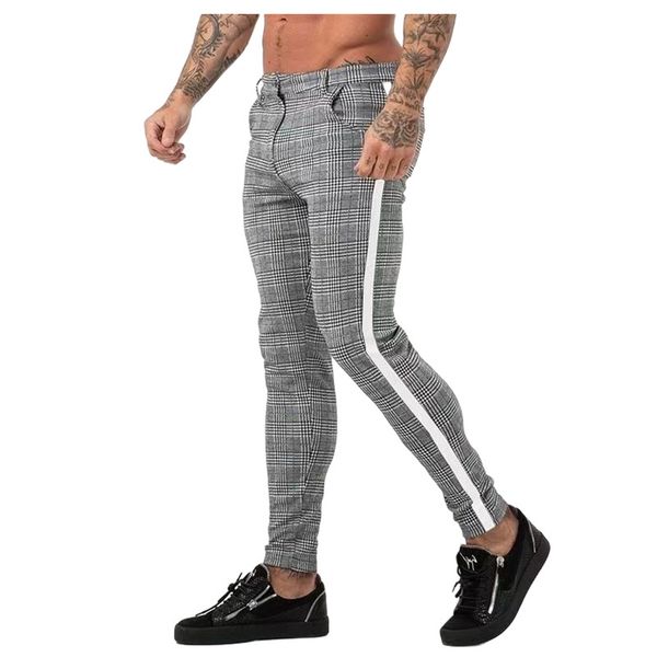 

mens summer plaid pants soft jeans men streetwear striped hip hop pant skinny chinos trousers slim fit casual joggers camouflage army fitnes, Black