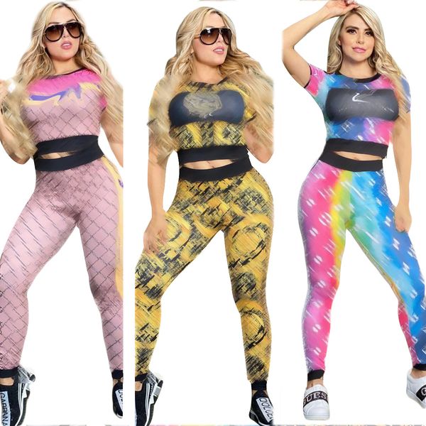 

designer suits brand tracksuits summer women outfits two 2 pieces set short sleeve t-shirt and pants casual outwork sportswear print sweatsu, Gray
