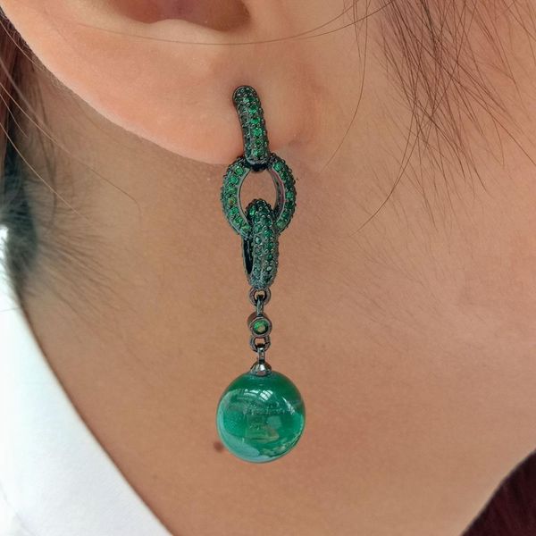 

stud natural genuine round green malachite cubic zirconia pave gunmetal color plated loop earrings luxulry for women 230217, Golden;silver