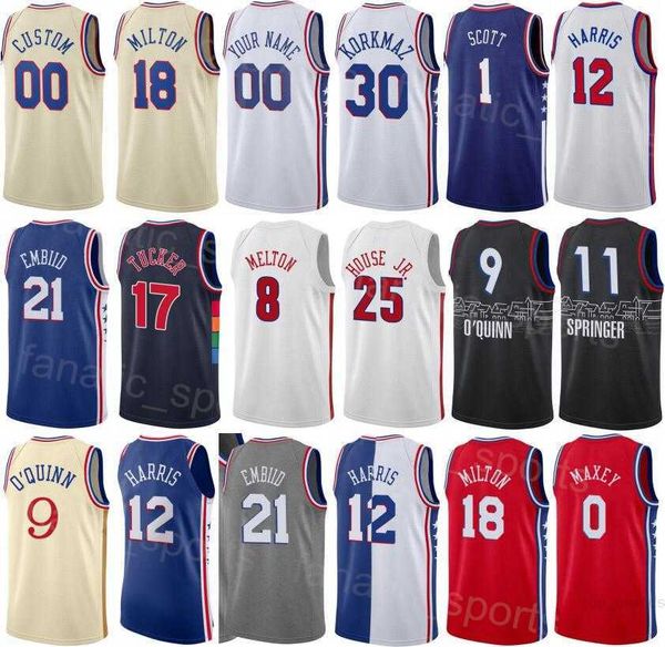 

printed men kids women basketball tobias harris jersey 12 joel embiid 21 georges niang 20 tyrese maxey 0 shake milton 18 jalen mcdaniels 7 j, Black;red