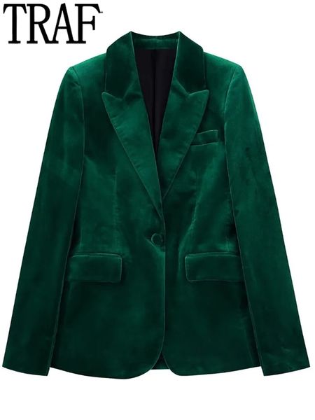 

womens suits blazers traf velvet blazer women winter green tailoring womens blazer set 2 pieces long sleeve chic and elegant woman jacket 23, White;black